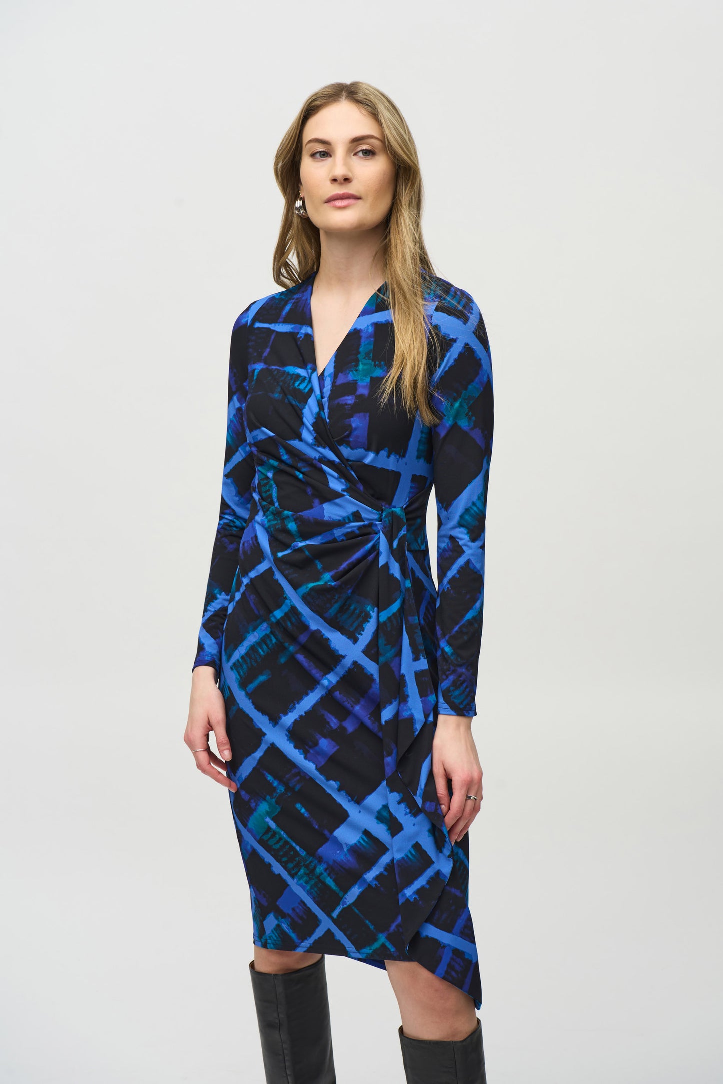 Joseph Ribkoff Abstract Print Wrap Dress Black/Multi 244131