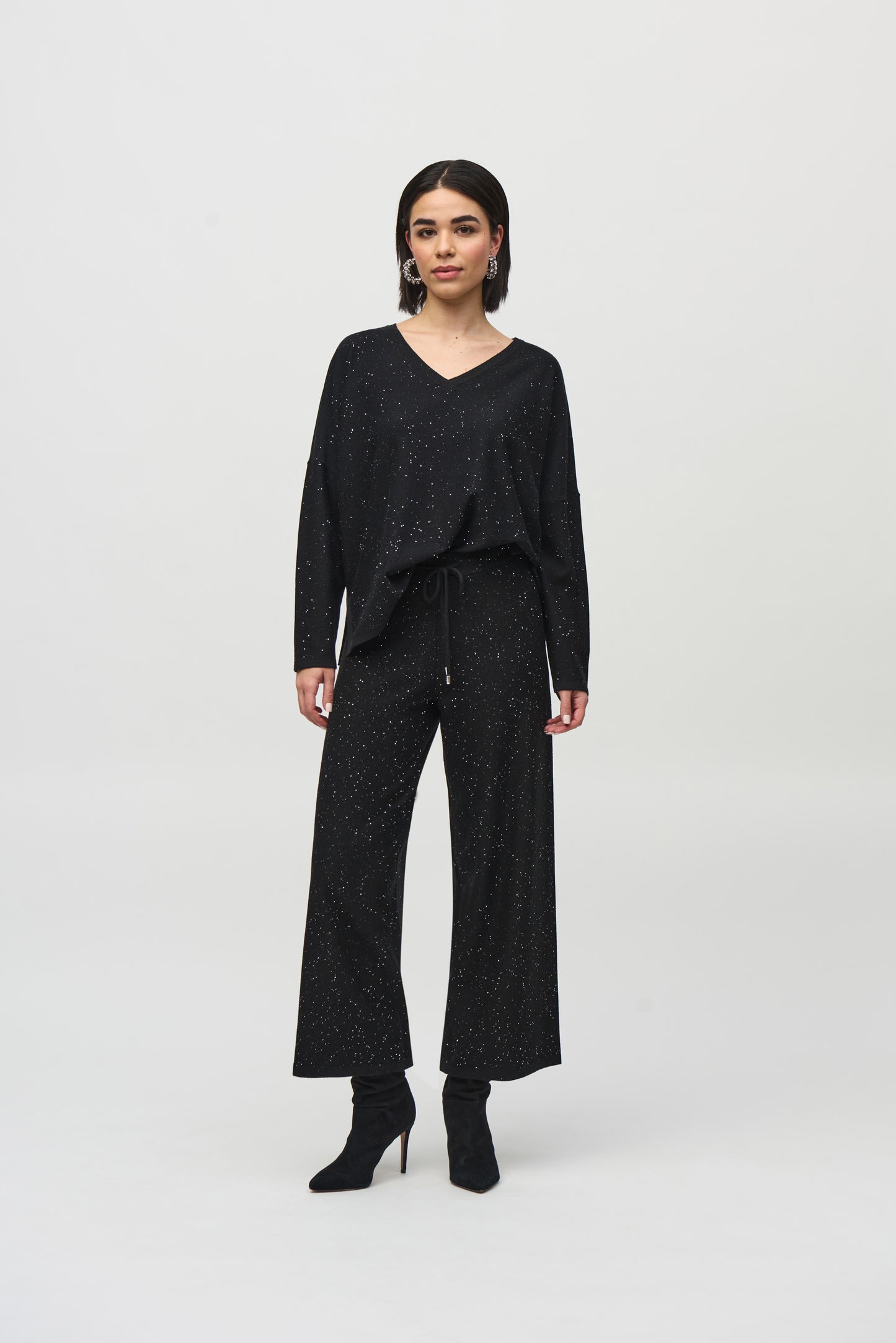Joseph Ribkoff Sequined Sweater Knit Boxy Top Black 244921F25