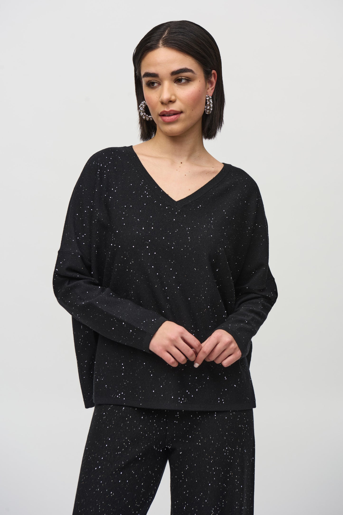 Joseph Ribkoff Sequined Sweater Knit Boxy Top Black 244921F25