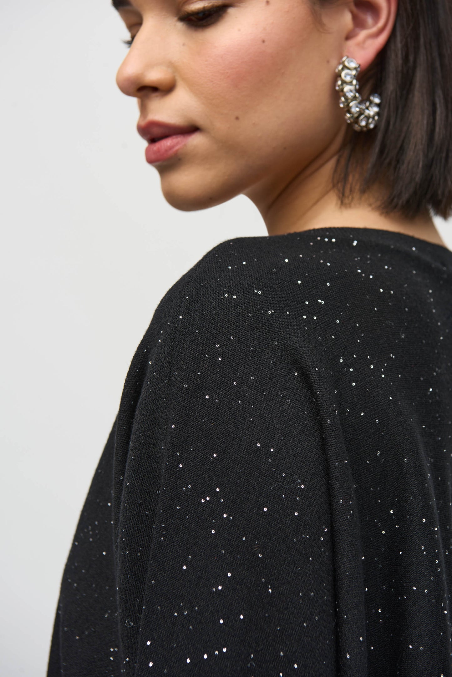 Joseph Ribkoff Sequined Sweater Knit Boxy Top Black 244921F25