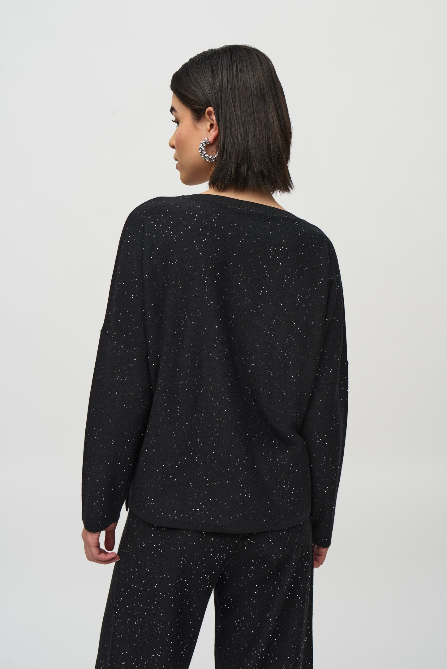 Joseph Ribkoff Sequined Sweater Knit Boxy Top Black 244921F25