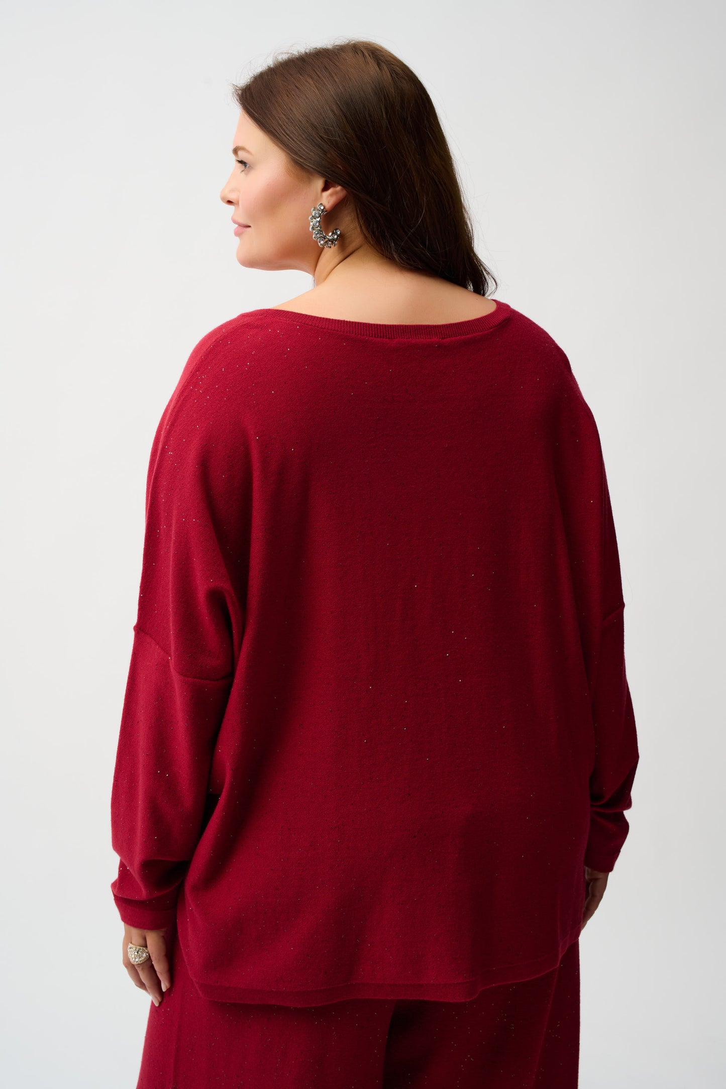 Joseph Ribkoff Sequined Sweater Knit Boxy Top Deep Cherry 244921F25