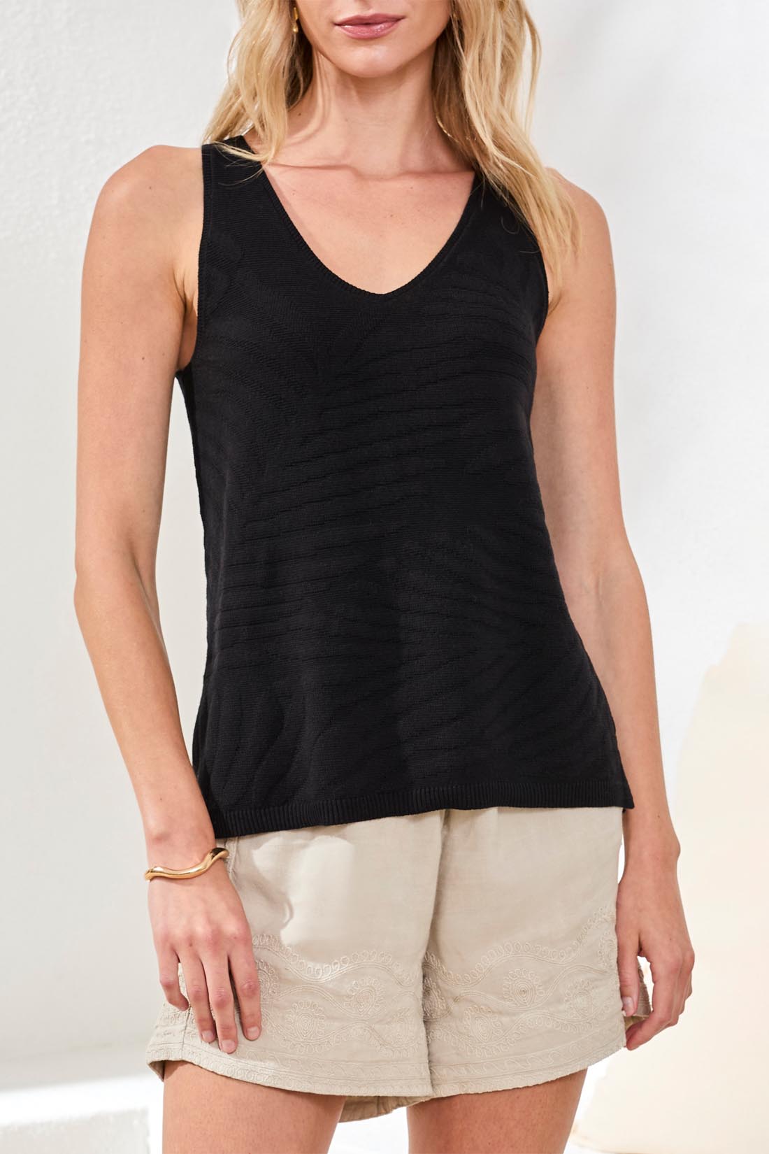 Tribal Sleeveless V-Neck Sweater Black 24570-576-0002