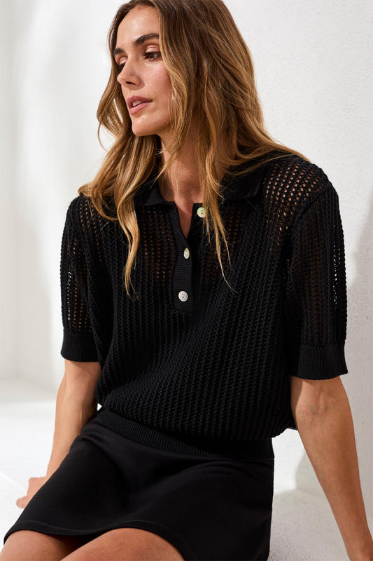 Tribal Short Sleeve Polo Sweater Black 24590-576-0002