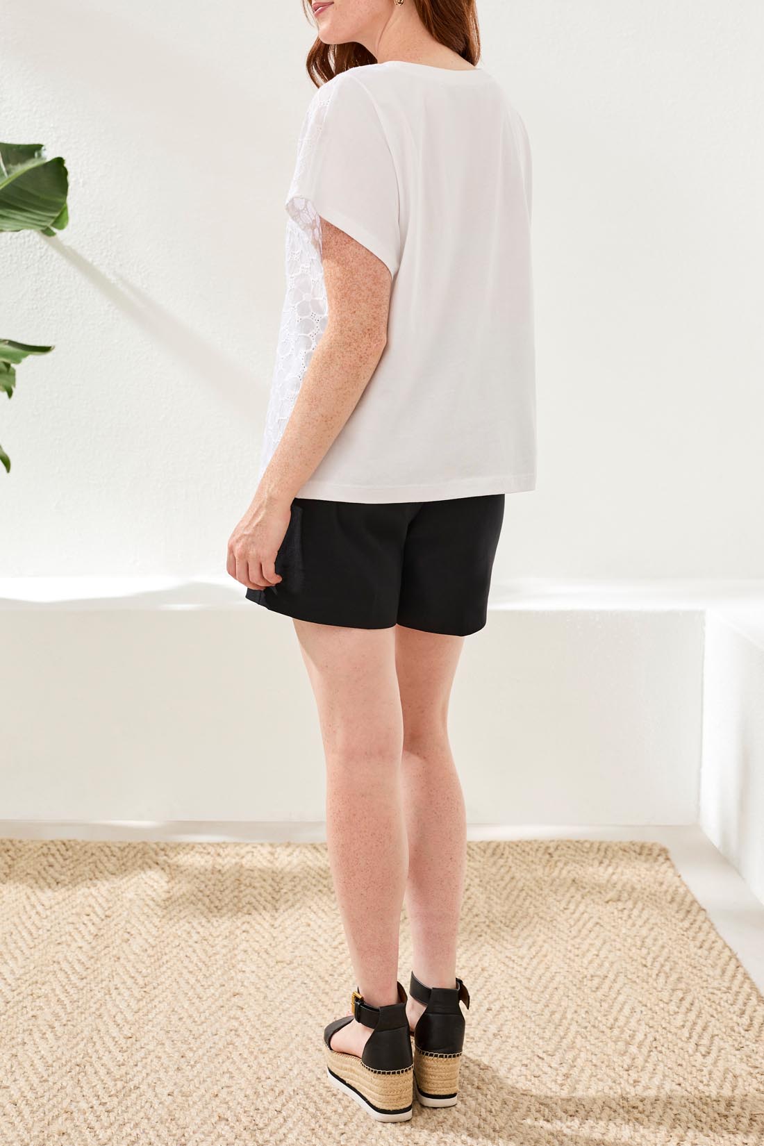 Tribal Cap Sleeve Crewneck Top  White 24830-8437-0001