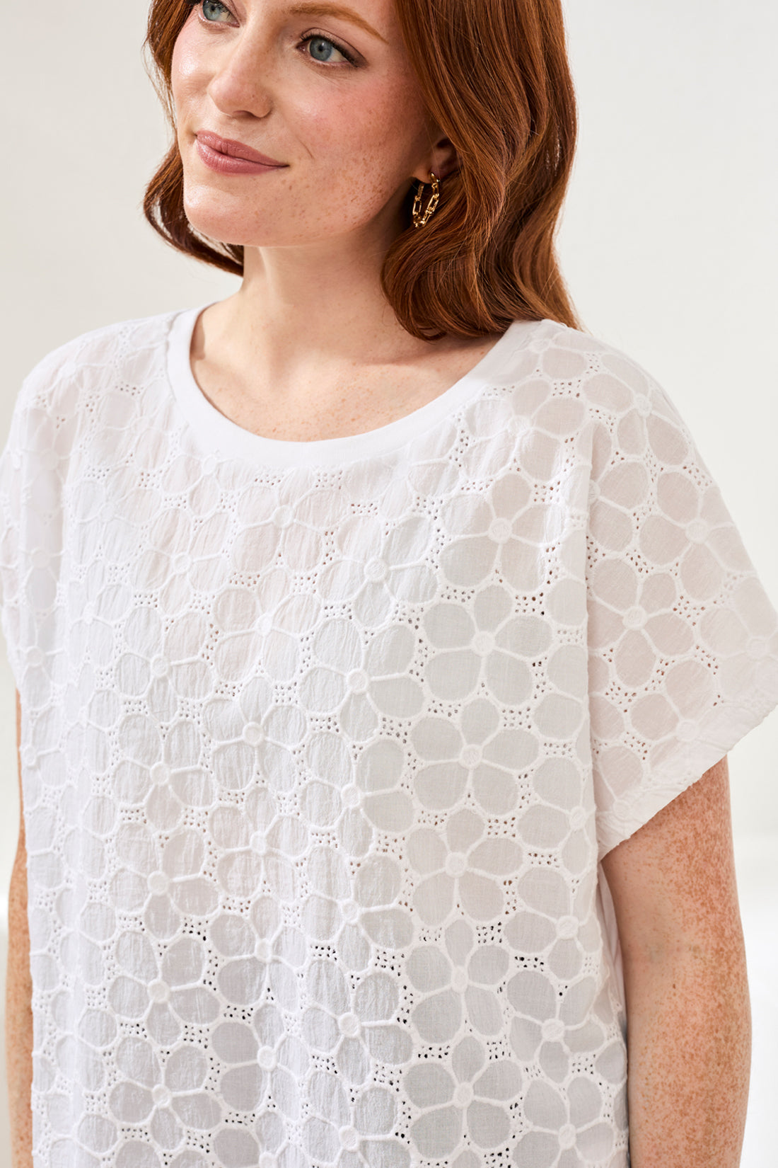 Tribal Cap Sleeve Crewneck Top  White 24830-8437-0001