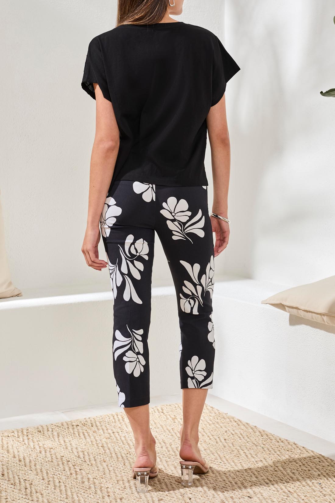 Tribal Cap Sleeve Crew Neck Top  Black 24830-8437-0002