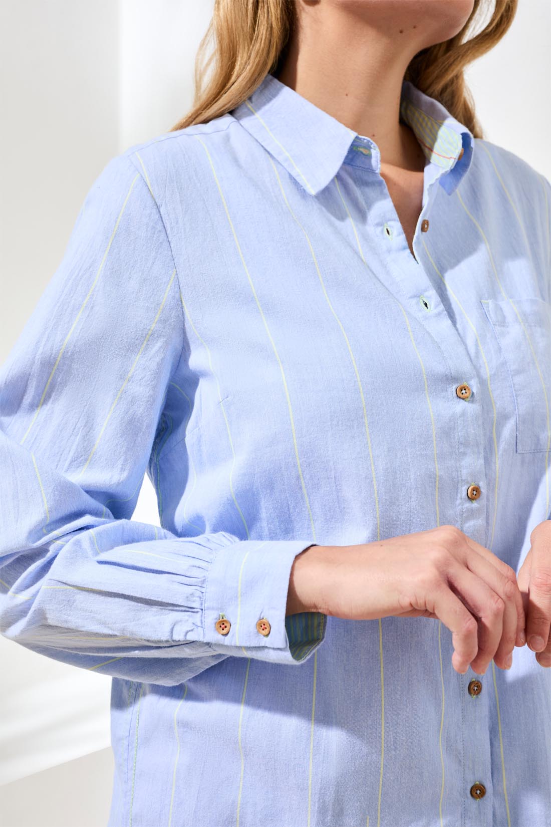 Tribal Long Sleeve Button Front Shirt Chambray 24850-8375-0195