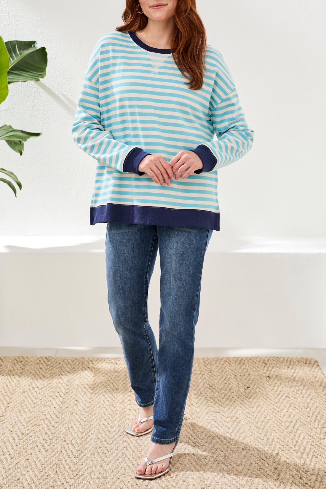 Tribal Long Sleeve Crew Neck Top w/Combo Aqua Sky 24870-8329-1036