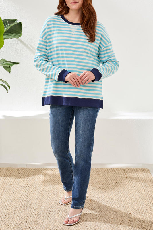 Tribal Long Sleeve Crew Neck Top w/Combo Aqua Sky 24870-8329-1036