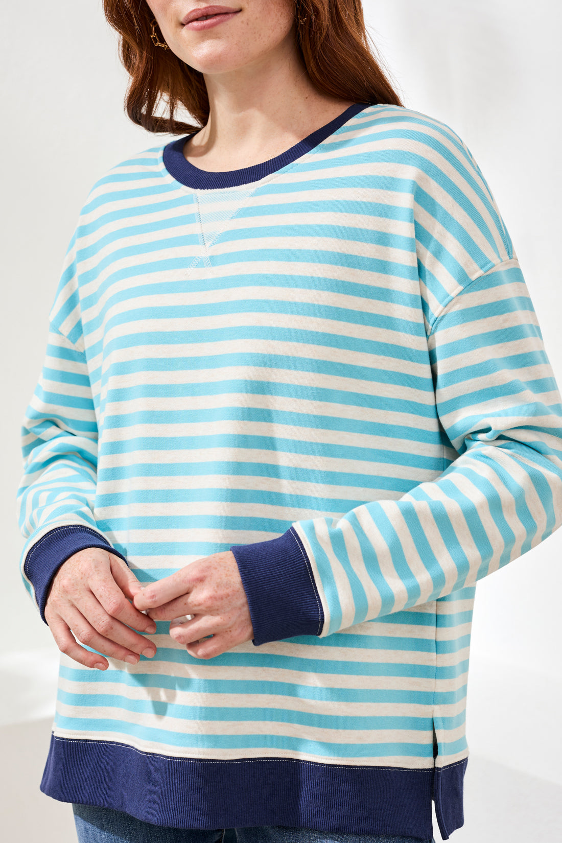 Tribal Long Sleeve Crew Neck Top w/Combo Aqua Sky 24870-8329-1036