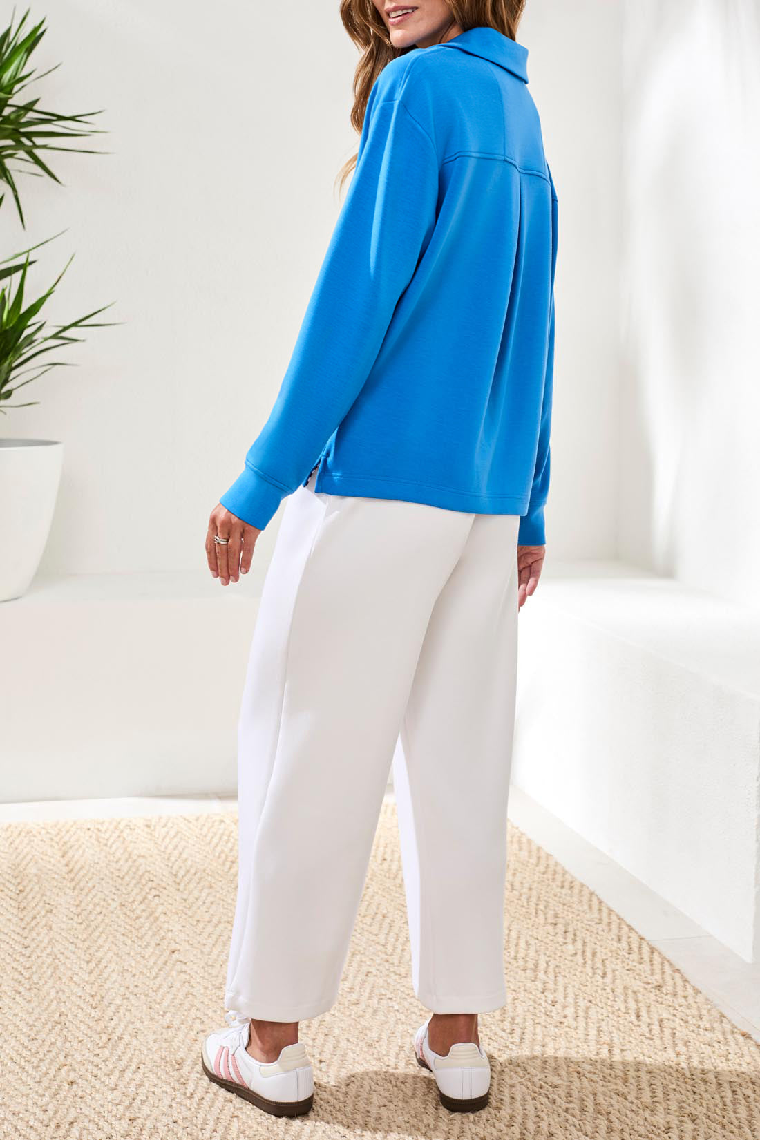 Tribal Long Sleeve Johnny Collar Top Royal 24880-3390-0169