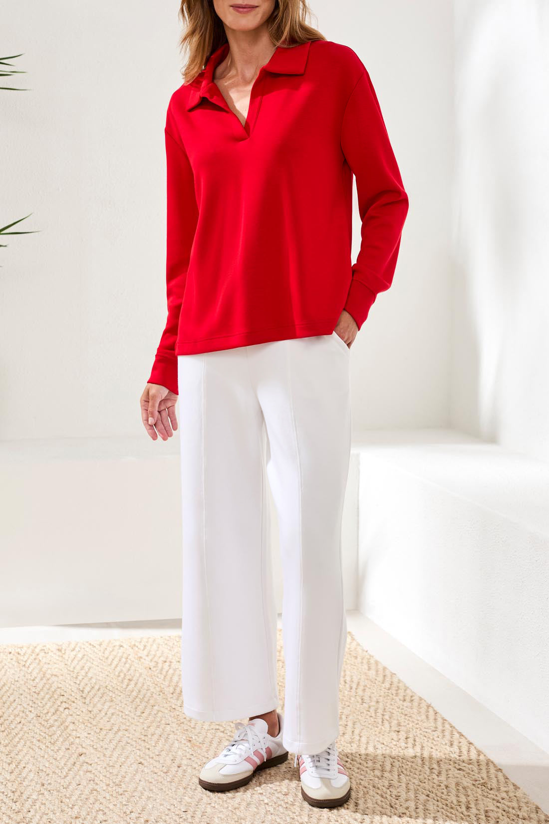 Tribal Long Sleeve Johnny Collar Top Sangria 24880-3390-1221