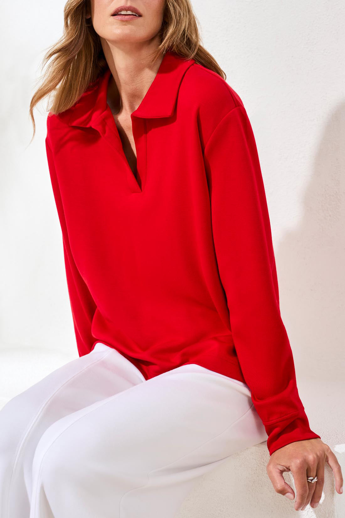 Tribal Long Sleeve Johnny Collar Top Sangria 24880-3390-1221