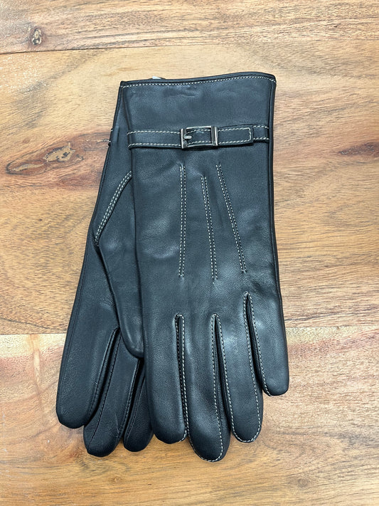 Albee Lined Leather Gloves w/Buckle Black 2509