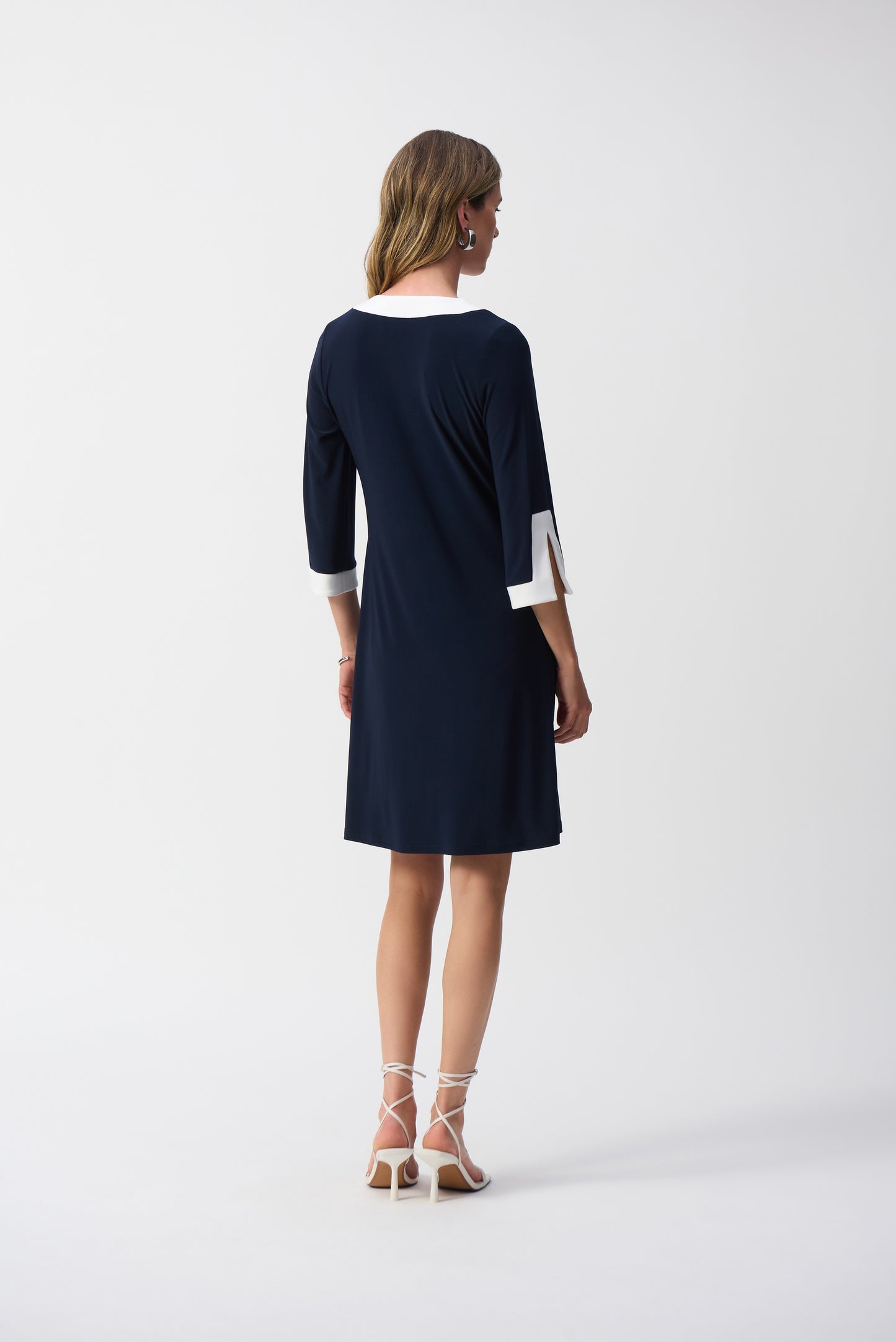 Joseph Ribkoff Silky Knit Colour Block A-Line Dress Midnight Blue/Vanilla 251046