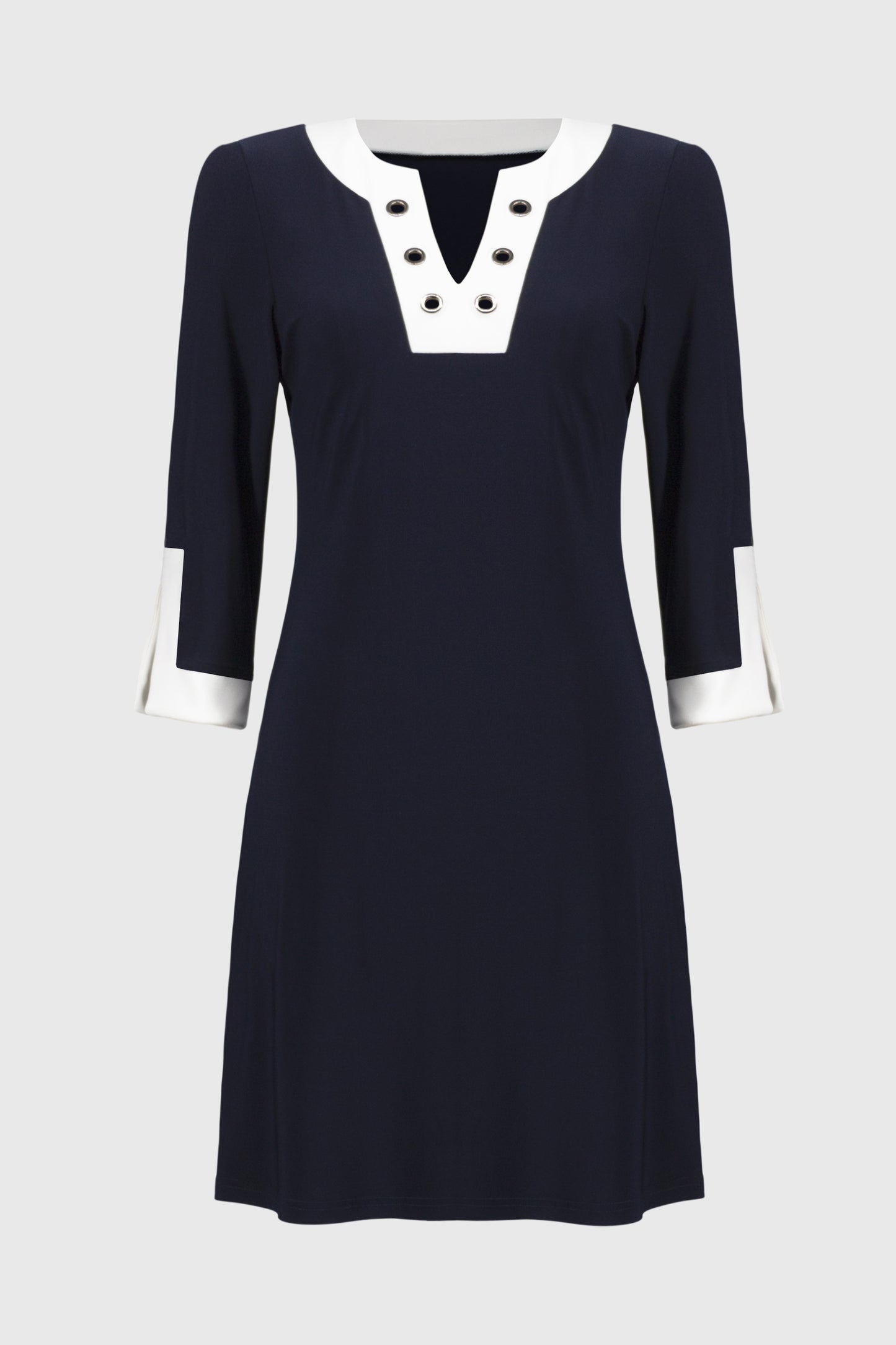 Joseph Ribkoff Silky Knit Colour Block A-Line Dress Midnight Blue/Vanilla 251046