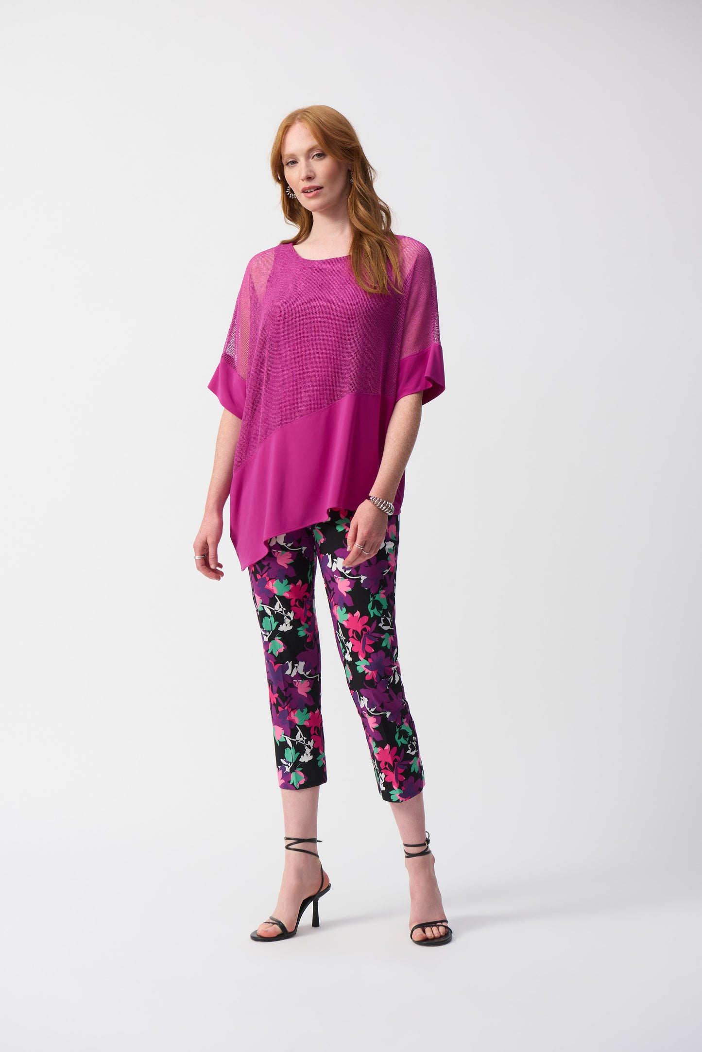 Joseph Ribkoff Mesh & Silky Knit Cocoon Top Purple Orchid 251092