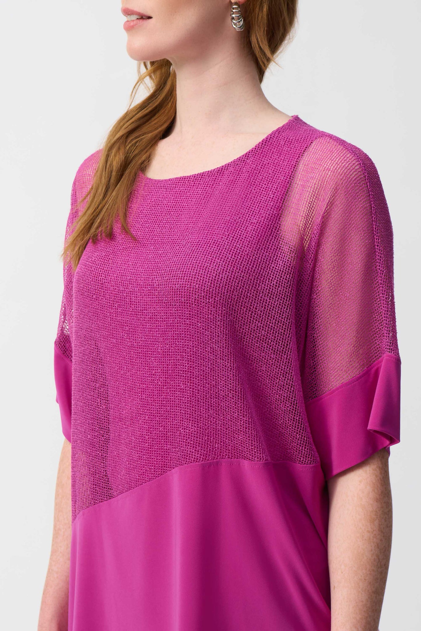 Joseph Ribkoff Mesh & Silky Knit Cocoon Top Purple Orchid 251092