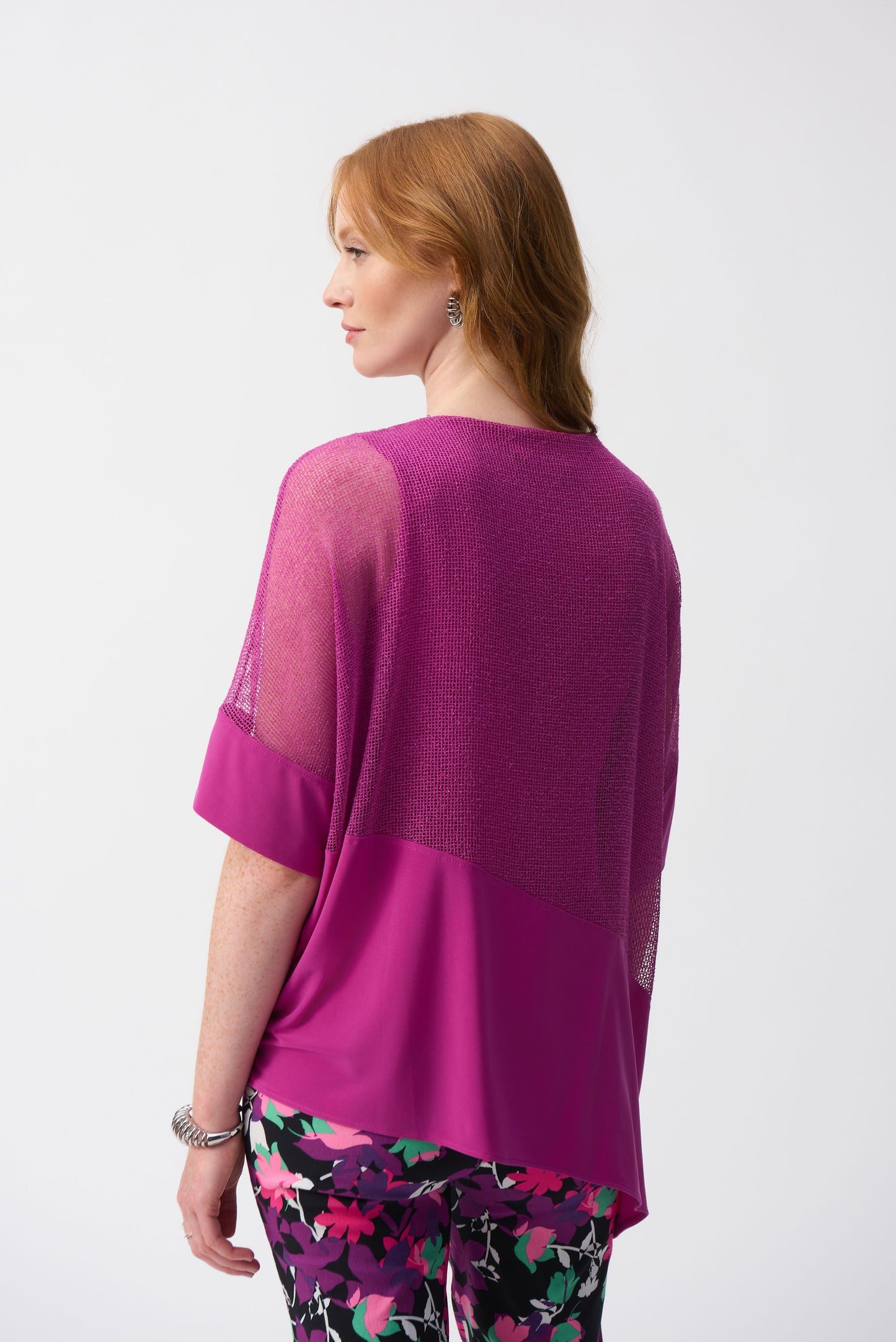 Joseph Ribkoff Mesh & Silky Knit Cocoon Top Purple Orchid 251092