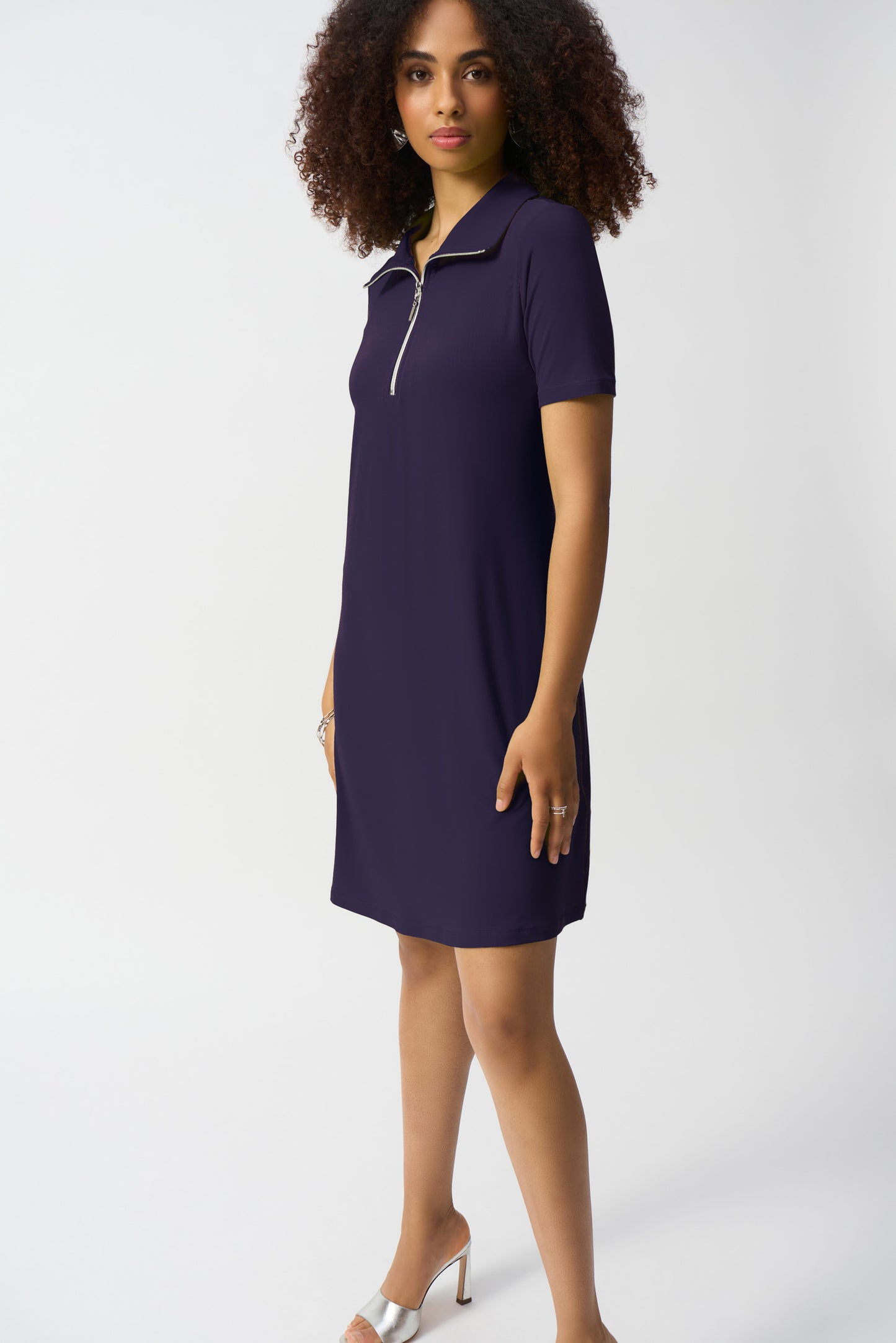 Joseph Ribkoff Zipped Collar Trapeze Dress Midnight Blue 251145