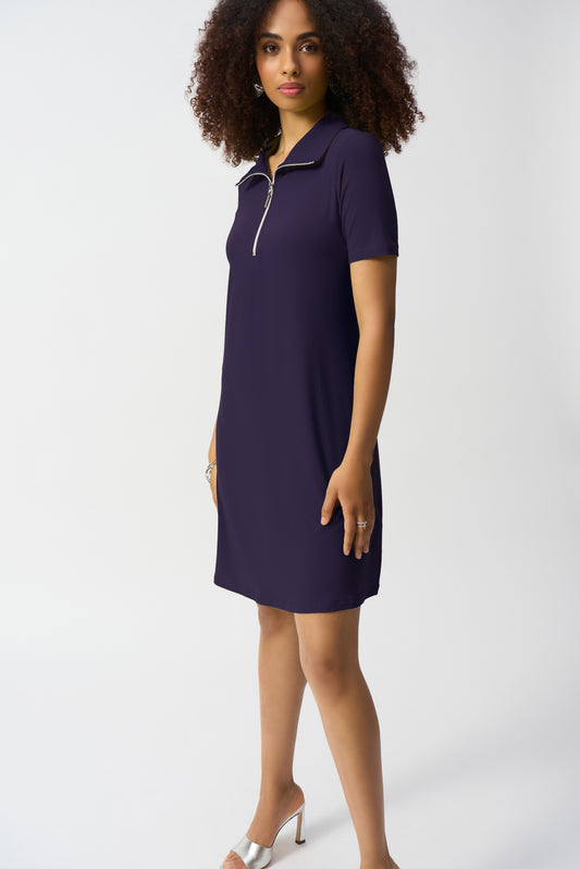 Joseph Ribkoff Zipped Collar Trapeze Dress Midnight Blue 251145