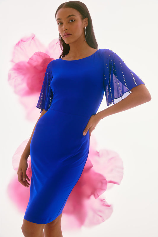 Joseph Ribkoff Chiffon Sheath Dress w/Chiffon Sleeves Royal Sapphire 251721