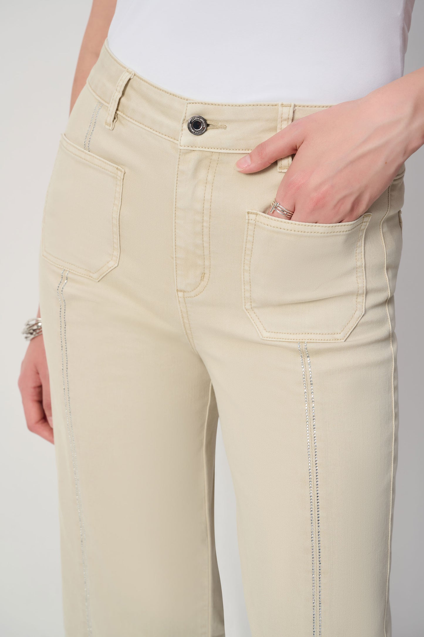 Joseph Ribkoff Culotte Jeans w/Embellished Front Seam Moonstone 251901