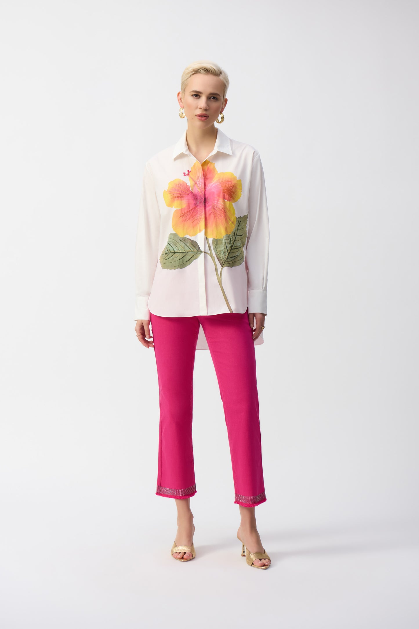 Joseph Ribkoff Embroidered Flower Cotton Shirt Vanilla/Multi 251938