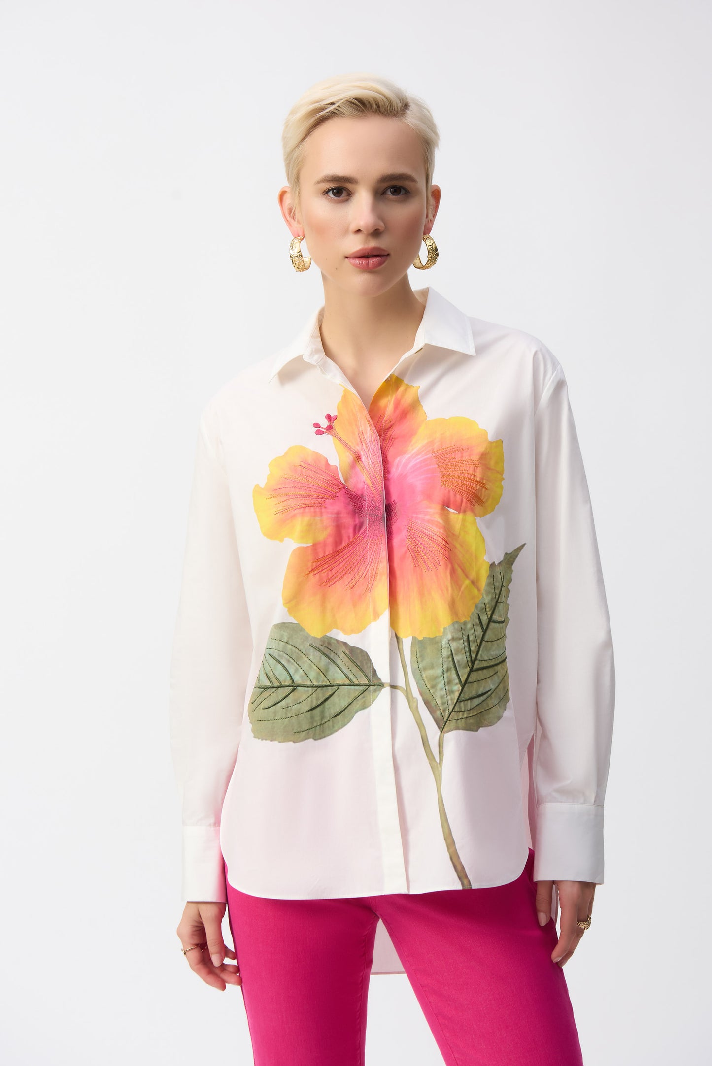 Joseph Ribkoff Embroidered Flower Cotton Shirt Vanilla/Multi 251938