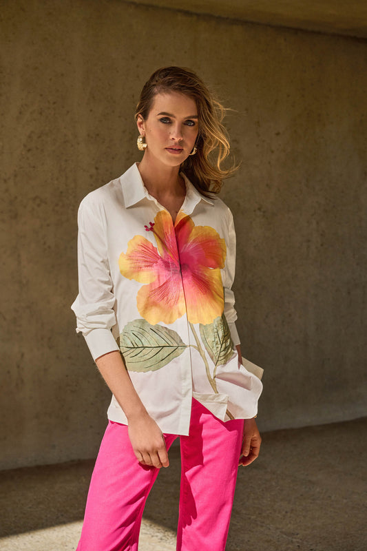 Joseph Ribkoff Embroidered Flower Cotton Shirt Vanilla/Multi 251938