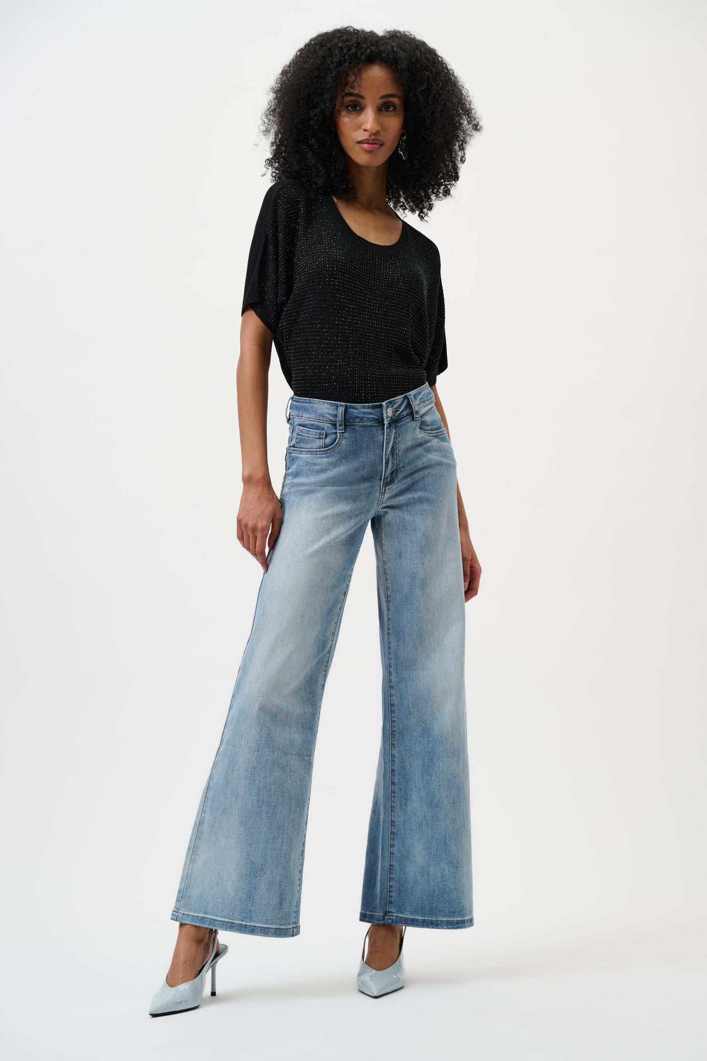Joseph Ribkoff Goldie Classic Wide-Leg Stretch Jeans Light Blue Denim 251968CO