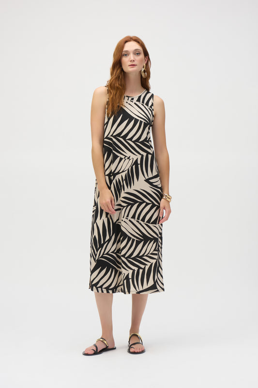 Joseph Ribkoff Jersey Tropical Print A-Line Dress Black/Moonstone 252031