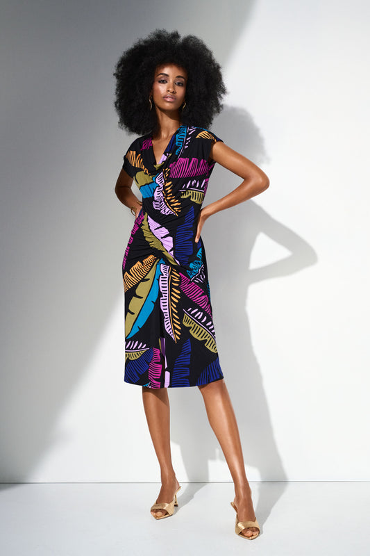 Joseph Ribkoff Tropical Print Sheath Dress Black/Multi 252096