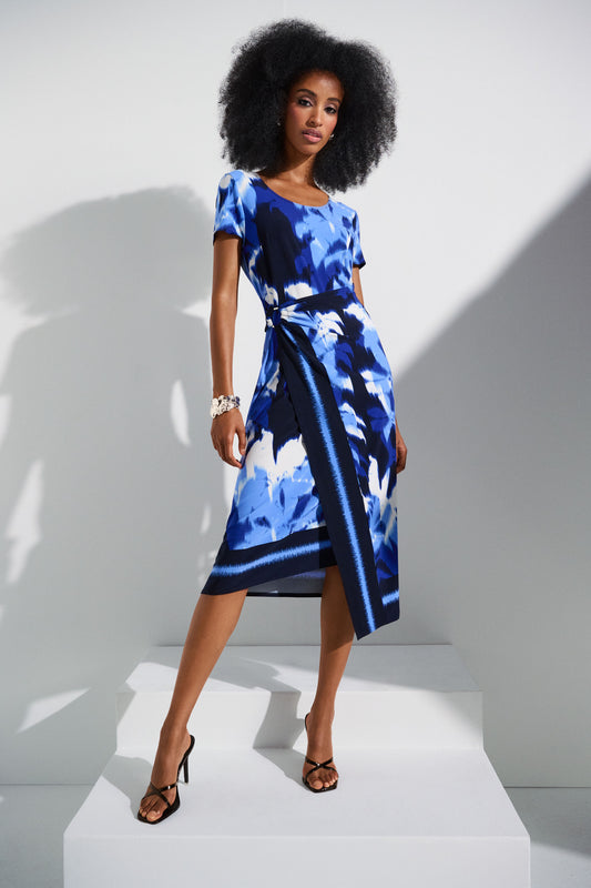 Joseph Ribkoff Tropical Print Sheath Dress Blue/Vanilla 252179