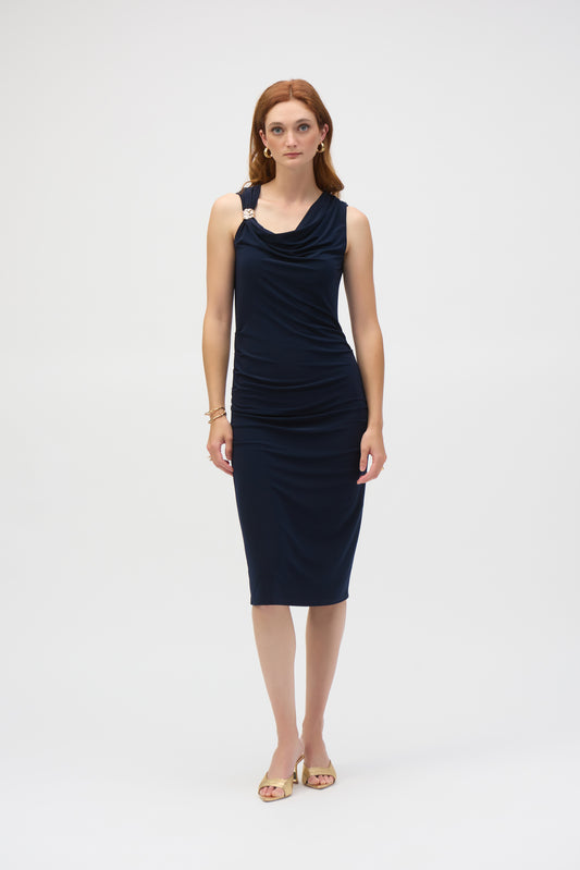 Joseph Ribkoff Sheath Dress w/Draped Neckline Midnight Blue 252188