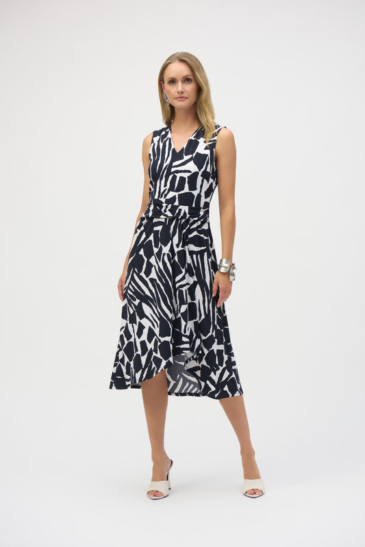 Joseph Ribkoff Abstract Print Fit & Flare Dress Vanilla/Midnight Blue 252199
