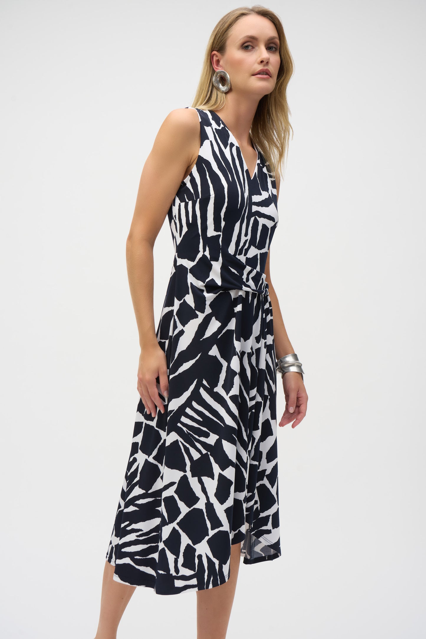 Joseph Ribkoff Abstract Print Fit & Flare Dress Vanilla/Midnight Blue 252199