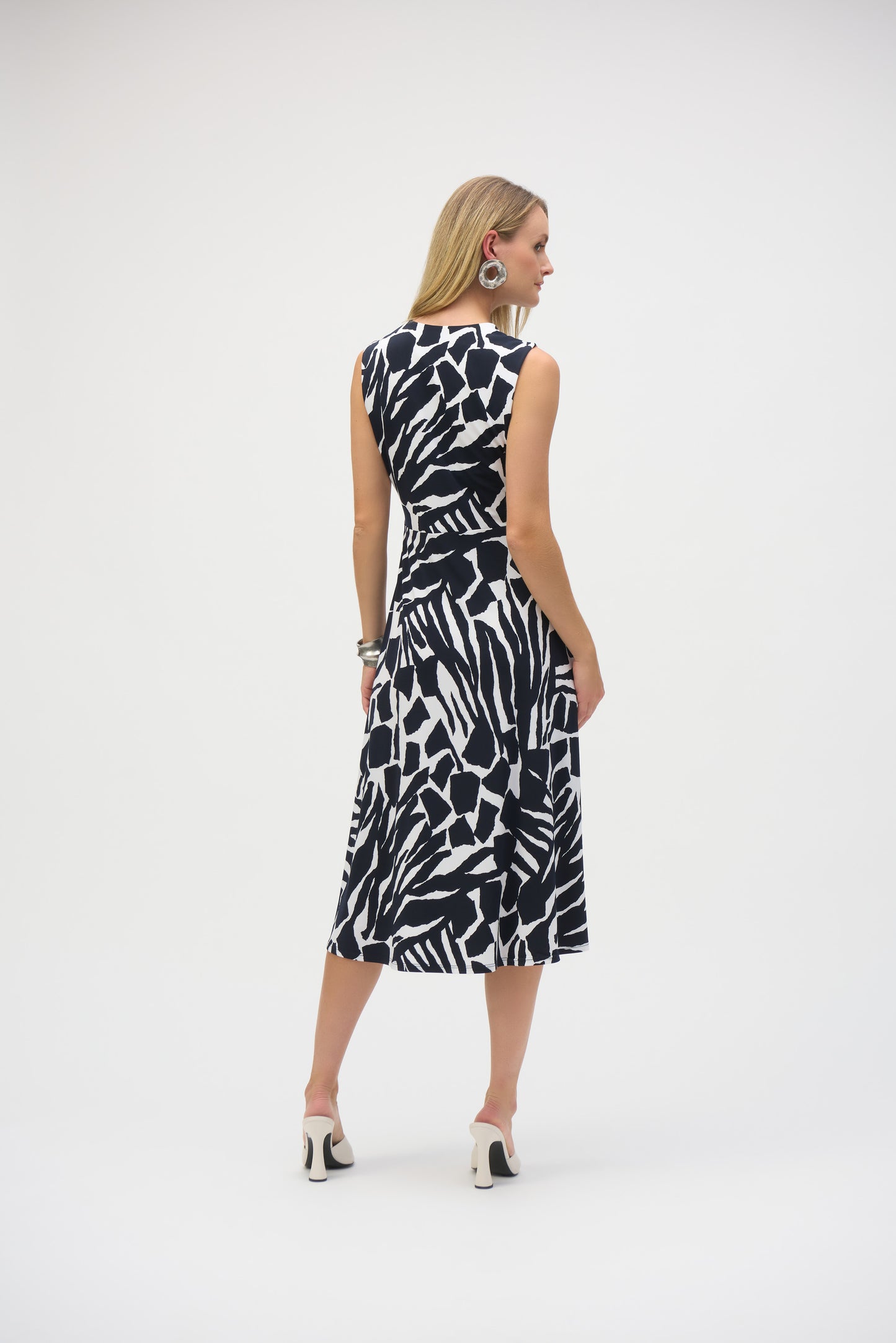 Joseph Ribkoff Abstract Print Fit & Flare Dress Vanilla/Midnight Blue 252199