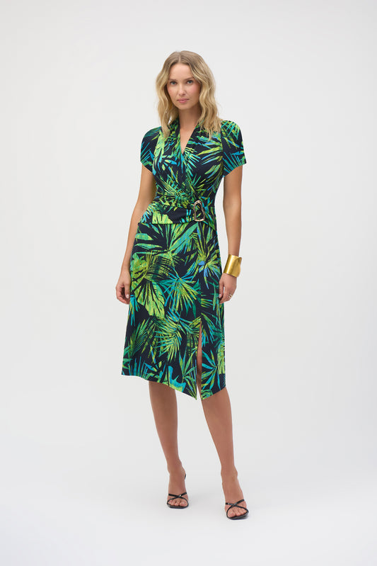 Joseph Ribkoff Tropical Print Fit & Flare Dress Midnight Blue/Multi 252203X