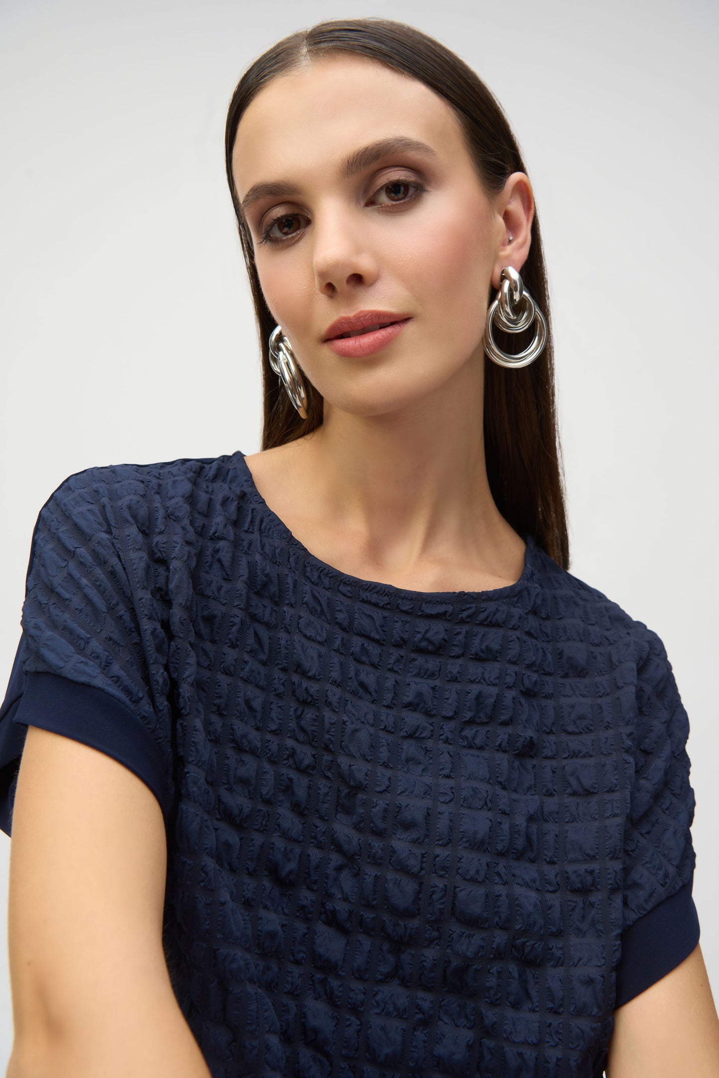 Joseph Ribkoff Bubble Jacquard Top Midnight Blue 252213