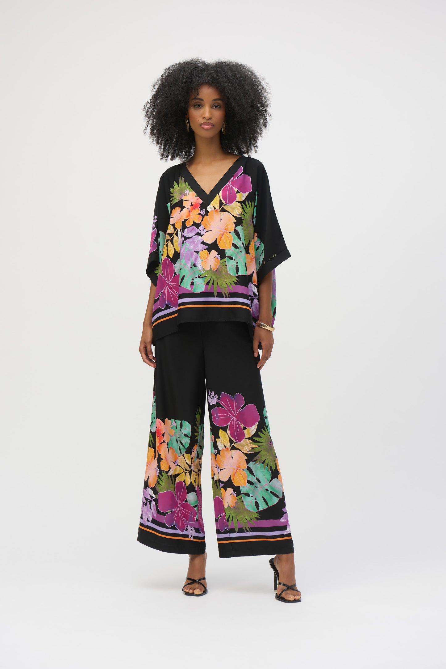 Joseph Ribkoff Floral Print Boxy Top Black/Multi 252218