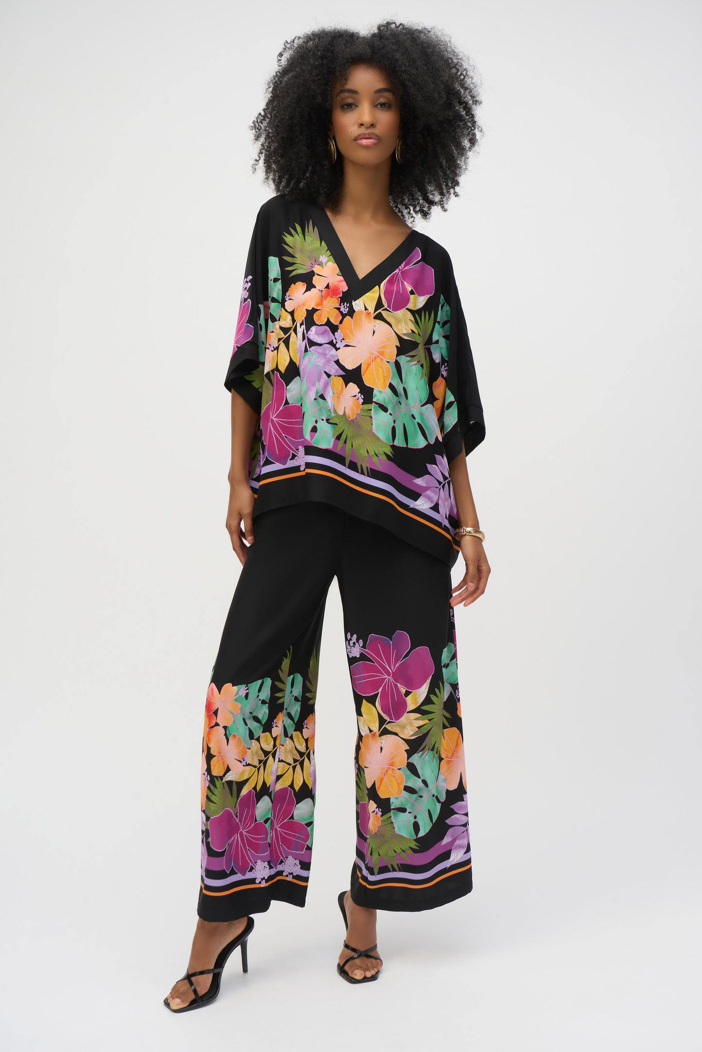 Joseph Ribkoff Floral Print Boxy Top Black/Multi 252218