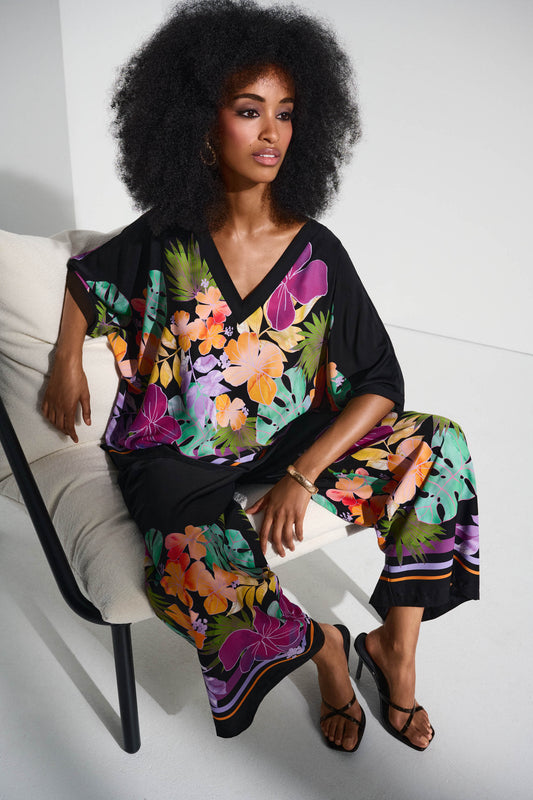 Joseph Ribkoff Floral Print Boxy Top Black/Multi 252218