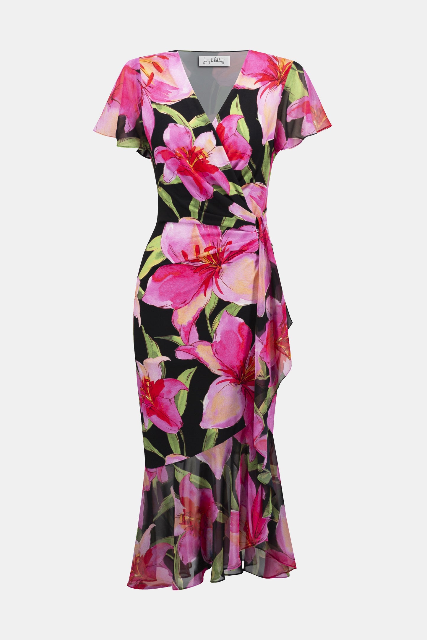 Joseph Ribkoff Chiffon Floral Print Wrap Dress Black/Multi 252714