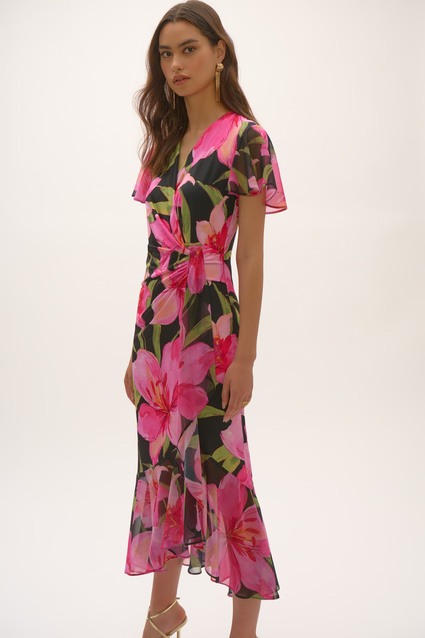 Joseph Ribkoff Chiffon Floral Print Wrap Dress Black/Multi 252714