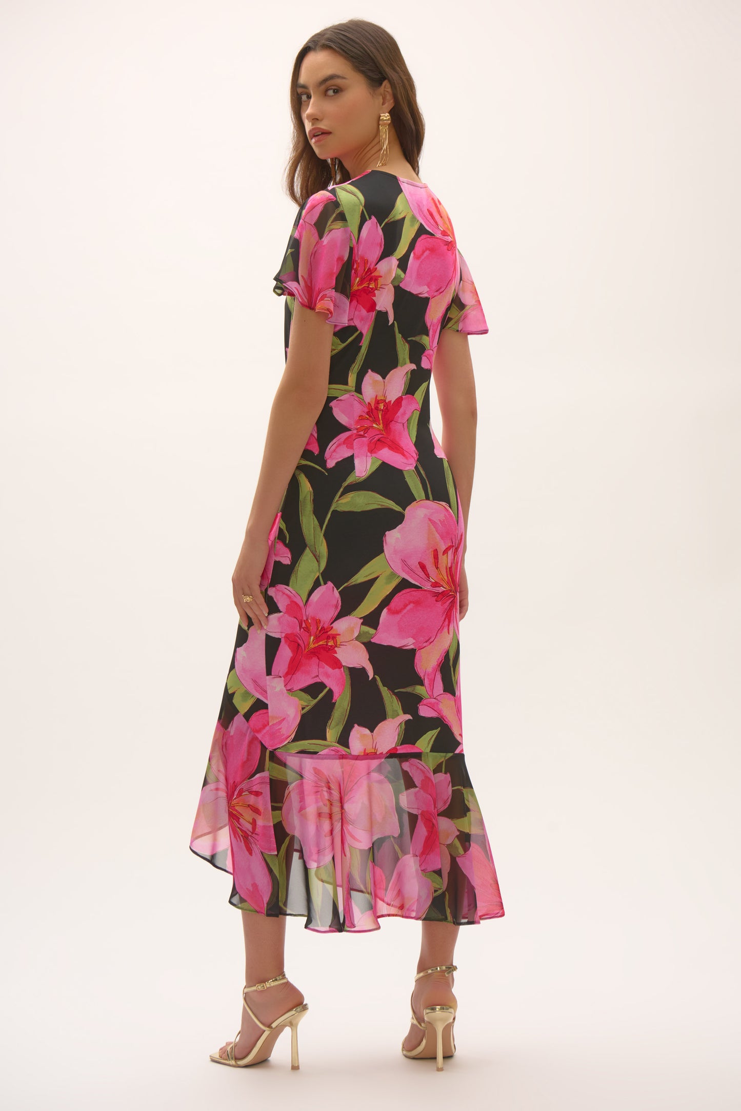 Joseph Ribkoff Chiffon Floral Print Wrap Dress Black/Multi 252714