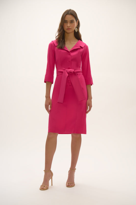 Joseph Ribkoff Stretch Taffeta Sheath Dress w/Sash Belt Geranium 252718