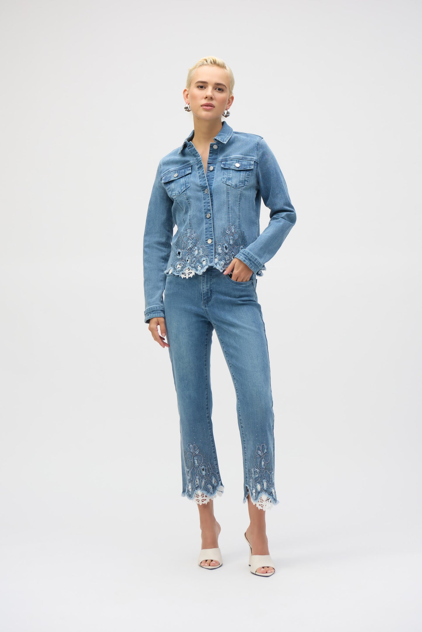 Joseph Ribkoff Stretch Denim Jacket w/Embroidery Denim Medium Blue 252911