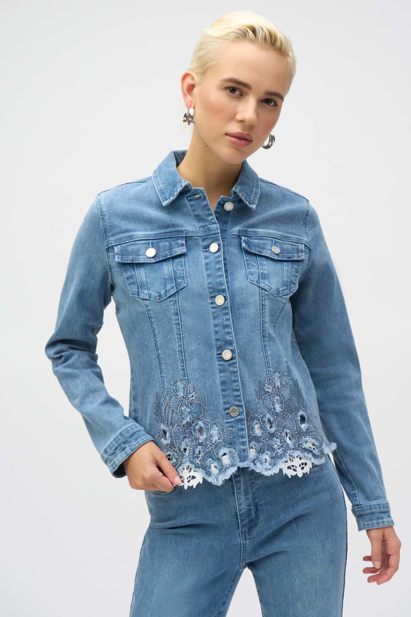 Joseph Ribkoff Stretch Denim Jacket w/Embroidery Denim Medium Blue 252911